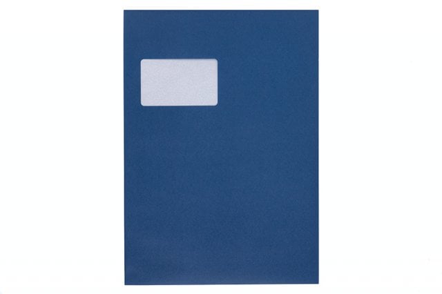 Sobres DIN C4 adhesivos con ventana, impresión azul oscuro