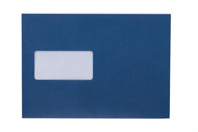 Sobres DIN C5 adhesivos con ventana, impresión azul oscuro