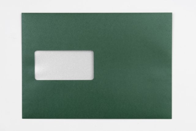 Sobres DIN C5 adhesivos con ventana, impresión verde oscuro