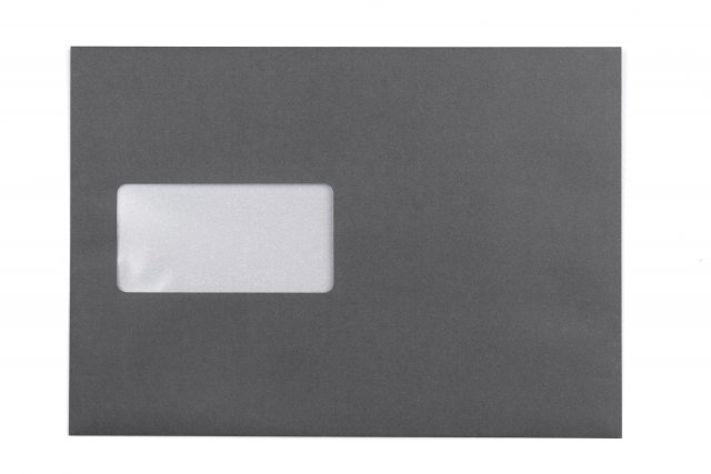 Sobres DIN C5 adhesivos con ventana, impresión gris oscuro