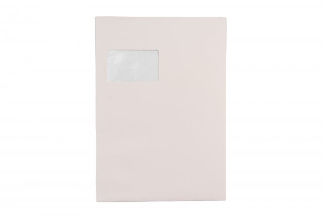 Sobres DIN C4 adhesivos con ventana, impresión crema