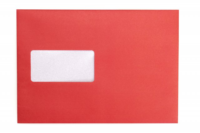 Sobres DIN C5 adhesivos con ventana, impresión en rojo