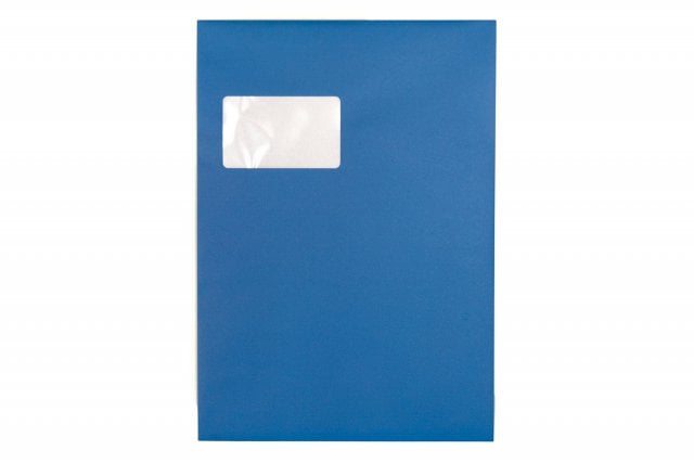 Sobres DIN C4 adhesivos con ventana, impresión azul