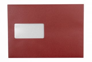 Sobres DIN C5 adhesivos con ventana, impresión en rojo oscuro