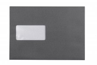 Sobres DIN C5 adhesivos con ventana, impresión gris oscuro