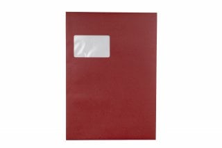 Sobres DIN C4 adhesivos con ventana, impresión en rojo oscuro