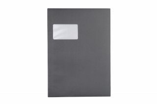 Sobres DIN C4 adhesivos con ventana, impresión gris oscuro