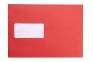 Sobres DIN C5 adhesivos con ventana, impresión en rojo