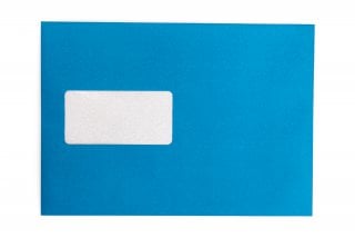 Sobres DIN C5 adhesivos con ventana, impresión azul