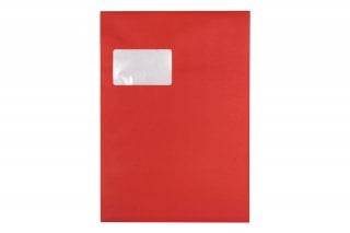 Sobres DIN C4 adhesivos con ventana, impresión en rojo